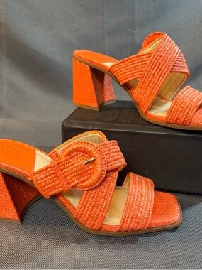 Alex Marie women’s orange Raffia woven block heel sandals size 10M buckle accent
